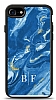 Dafoni Glossy iPhone SE 2020 Kiiye zel ki Harf Simli Mavi Mermer Klf