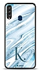 Dafoni Glossy Samsung Galaxy A20S Kiiye zel Harf Simli Mavi Mermer Klf