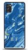Dafoni Glossy Samsung Galaxy A31 Kiiye zel ki Harf Simli Mavi Mermer Klf
