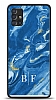 Dafoni Glossy Samsung Galaxy A71 Kiiye zel ki Harf Simli Mavi Mermer Klf