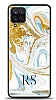 Dafoni Glossy Samsung Galaxy M12 Kiiye zel Harfli Simli Gold Mermer Klf