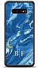 Dafoni Glossy Samsung Galaxy S10 Kiiye zel ki Harf Simli Mavi Mermer Klf