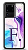 Dafoni Glossy Samsung Galaxy S20 Ultra Kiiye zel Harf Simli Pembe Mermer Desenli Klf