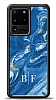 Dafoni Glossy Samsung Galaxy S20 Ultra Kiiye zel ki Harf Simli Mavi Mermer Klf