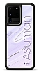 Dafoni Glossy Samsung Galaxy S20 Ultra Kiiye zel simli Simli Mor Mermer Klf