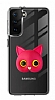 Samsung Galaxy S21 Kedi Figrl Telefon Tutuculu Koyu Pembe Silikon Klf