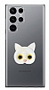 Samsung Galaxy S22 Ultra Kedi Figrl Telefon Tutuculu Beyaz Silikon Klf