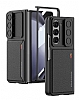 Samsung Galaxy Z Fold 5 Suni Deri Arka Yzey Kamera Korumal Kartlkl Siyah Silikon Klf