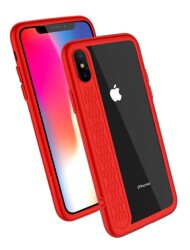 Hoco iPhone X / XS Kırmızı Silikon Kenarlı Şeffaf Rubber Kılıf - 1