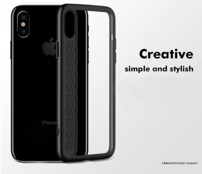 Hoco iPhone X / XS Kırmızı Silikon Kenarlı Şeffaf Rubber Kılıf - 3