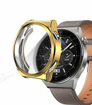 Huawei Watch GT 3 Pro 43mm Ekran Koruyucu Gold Silikon Kılıf - 1