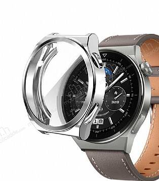 Huawei Watch GT 3 Pro 43mm Ekran Koruyucu Silver Silikon Kılıf - 1