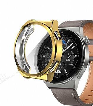 Huawei Watch GT 3 Pro 46 mm Ekran Koruyucu Gold Silikon Kılıf - 1