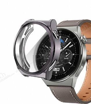 Huawei Watch GT 3 Pro 46mm Ekran Koruyucu Gri Silikon Kılıf - 1