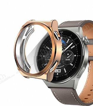 Huawei Watch GT 3 Pro 46 mm Ekran Koruyucu Rose Gold Silikon Kılıf - 1