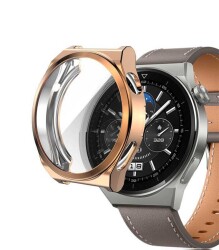 Huawei Watch GT 3 Pro 46 mm Ekran Koruyucu Rose Gold Silikon Kılıf - 1