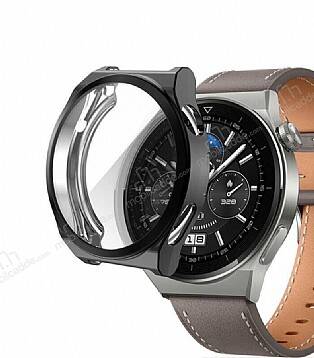 Huawei Watch GT 3 Pro 46mm Ekran Koruyucu Siyah Silikon Kılıf - 1