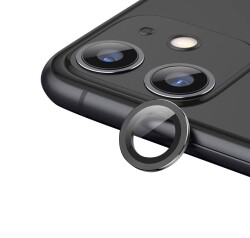 iPhone 11 Metal Kenarlı Cam Siyah Kamera Lensi Koruyucu - 1