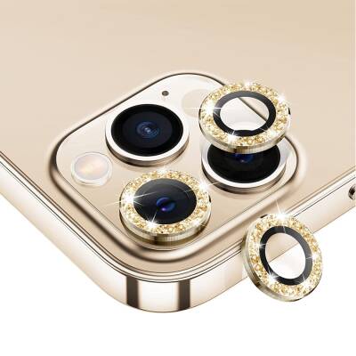 iPhone 11 Pro Gold Taşlı Kamera Lens Koruyucu - 1