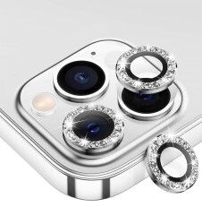 iPhone 11 Pro Max Silver Taşlı Kamera Lens Koruyucu - 1