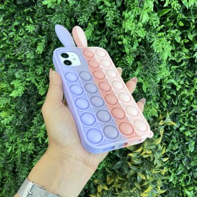 iPhone 12 / 12 Pro 6.1 inç Push Pop Bubble Tavşan Mor-Pembe Silikon Kılıf - 4