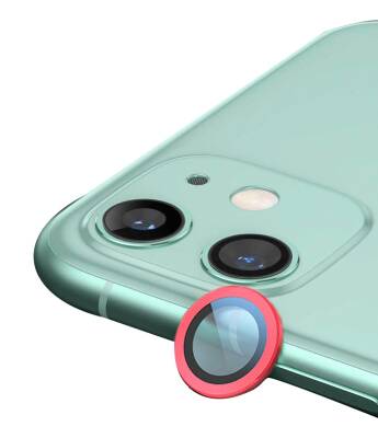 iPhone 12 Metal Kenarlı Cam Kırmızı Kamera Lensi Koruyucu - 1