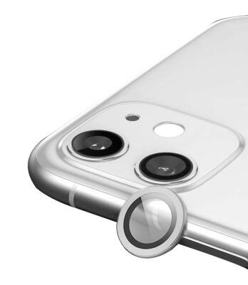 iPhone 12 Metal Kenarlı Cam Silver Kamera Lensi Koruyucu - 1