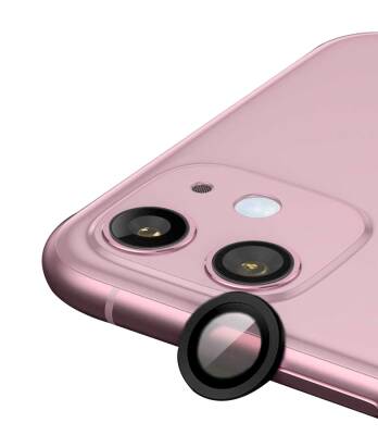 iPhone 12 Metal Kenarlı Cam Siyah Kamera Lensi Koruyucu - 1