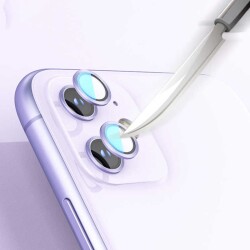 iPhone 12 Metal Kenarlı Cam Siyah Kamera Lensi Koruyucu - 3