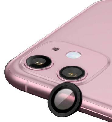 iPhone 12 mini 5.4 inç Metal Kenarlı Cam Siyah Kamera Lensi Koruyucu - 1