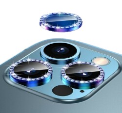 iPhone 12 Pro 6.1 inç Crystal Taşlı Mavi Kamera Lensi Koruyucu - 1