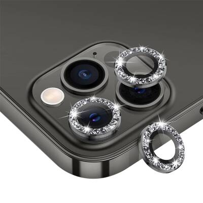 iPhone 12 Pro 6.1 inç Siyah Taşlı Kamera Lens Koruyucu - 1