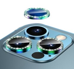 iPhone 12 Pro Max 6.7 inç Crystal Taşlı Yeşil Kamera Lensi Koruyucu - 1