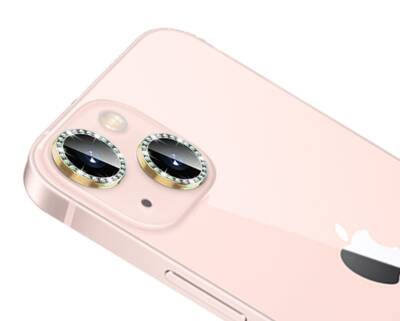 iPhone 13 Crystal Taşlı Gold Kamera Lensi Koruyucu - 1