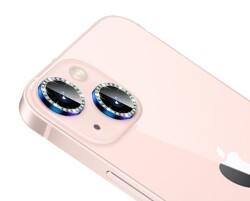 iPhone 13 Crystal Taşlı Mavi Kamera Lensi Koruyucu - 1