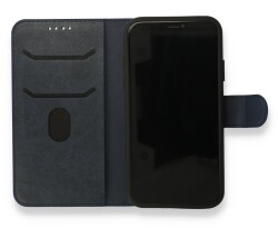 iPhone 13 Cüzdanlı Kapaklı Lacivert Deri Kılıf - 3