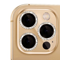 iPhone 13 Pro Max Crystal Taşlı Gold Kamera Lensi Koruyucu - 2