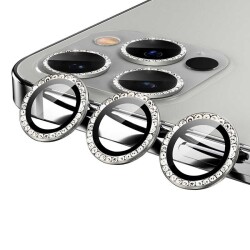 iPhone 13 Pro Max Crystal Taşlı Silver Kamera Lensi Koruyucu - 1