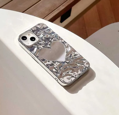 iPhone 14 Kalpli Aynalı Silver Silikon Kılıf - 2