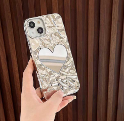 iPhone 14 Kalpli Aynalı Silver Silikon Kılıf - 3