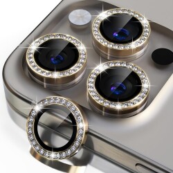 iPhone 15 Pro Max Crystal Taşlı Kamera Lensi Koruyucu - 12