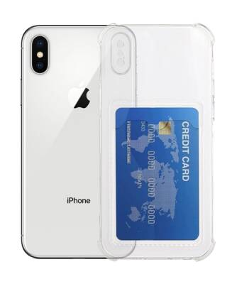 iPhone X / XS Kartlıklı Kamera Korumalı Şeffaf Rubber Kılıf - 1