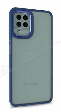 Lux Metal Serisi Samsung Galaxy A12 / M12 Mat Lacivert Kenarlı Şeffaf Silikon Kılıf - 1