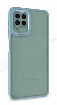 Lux Metal Serisi Samsung Galaxy A12 / M12 Mat Mavi Kenarlı Şeffaf Silikon Kılıf - 1