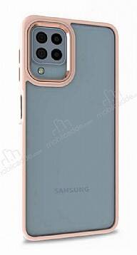 Lux Metal Serisi Samsung Galaxy A12 / M12 Mat Pembe Kenarlı Şeffaf Silikon Kılıf - 1