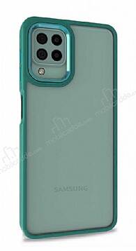 Lux Metal Serisi Samsung Galaxy A12 / M12 Mat Yeşil Kenarlı Şeffaf Silikon Kılıf - 1