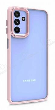 Lux Metal Serisi Samsung Galaxy M13 Mat Pembe Kenarlı Şeffaf Silikon Kılıf - 1