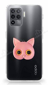 Oppo Reno 5 Lite Kedi Figürlü Telefon Tutuculu Açık Pembe Silikon Kılıf - 1