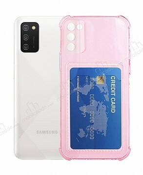 Samsung Galaxy A02s Kartlıklı Kamera Korumalı Şeffaf Pembe Rubber Kılıf - 1