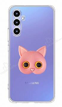 Samsung Galaxy A54 Kedi Figürlü Telefon Tutuculu Açık Pembe Silikon Kılıf - 1